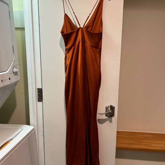 Nordstrom Asymmetrical Cowl Neck Satin Dress - Copper - US6 - Picture 6 of 10